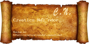 Czvetics Nándor névjegykártya